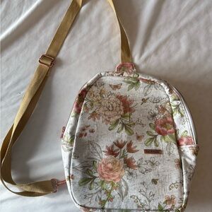 Handmade Floral Canvas Backpack with Tan Straps